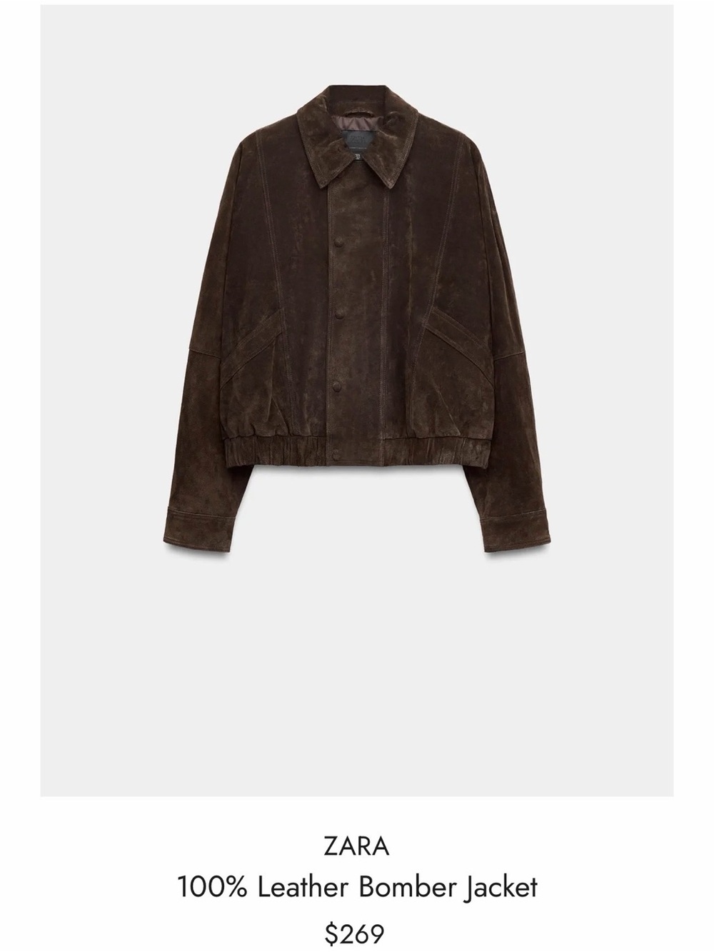 ZARA Suede Leather Bomber Jacket